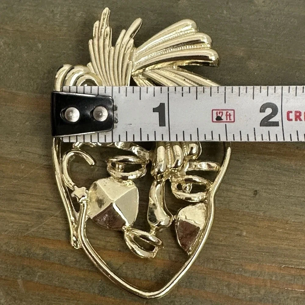 Vintage 80's Gold Tone Open Work Modern Punk Abstract Woman Face Pin